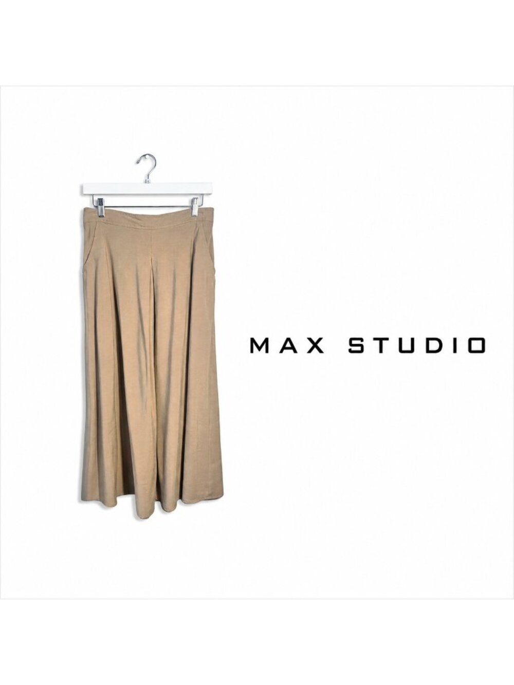 MAX STUDIO  Beige Pull-On Midi Skirt - Large